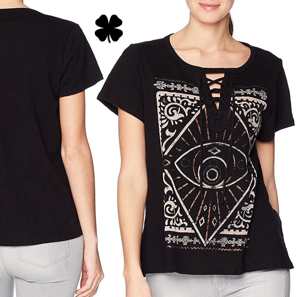 Lucky Lace-Up Choker Graphic Tee NWT